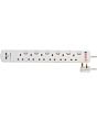 Pro Elec PELB1967 6 Gang Surge Protected Switched With 2X USB 2M White