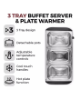 Tower T16150 3-Tray Buffet Server + Plate Warmer Stainless Steel