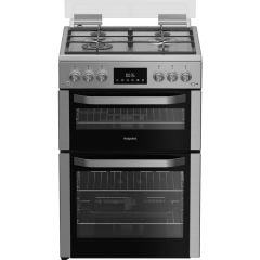 Hotpoint HDG6GDCWX 60cm Freestanding Gas Double Oven Cooker with Glass Lid