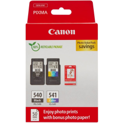 Canon 5225B013AA Pg-540 + Cl-541 Multipack Ink Cartridges (With Photo Paper) Black - Color