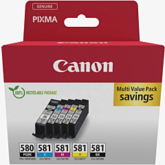 Canon MP1008N04B Pack Of 5 Cartridges, Pgi-580, Cli-581 Bk C M Y Pgbk Multi