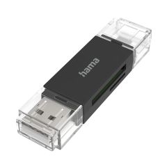 Hama 00200130 USB 2.0 Otg Card Reader, USB-A + Micro USB, Sd/Microsd, Black