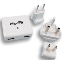 Infapower P024 World Wide Twin USB Charger 3400Ma 100-240V White