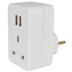 Mercury 429.910UK Uk To Eu Travel Adapter With Twin USB, 10A Rating White