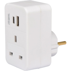 Mercury 429.911UK Travel Adaptor USB A & Pd Fast Charging USB C Port White