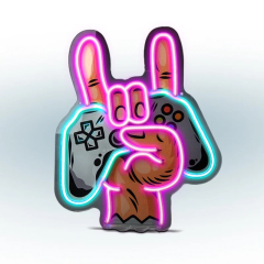 Music Hero LUNEONROCK Led Neon Signs, Game On Rock, Indoor Lights, USB Cable Blue Pink