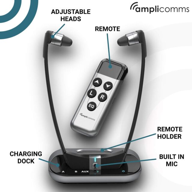AMPLICOMMS TV3500 TV Earphones Plug And Play Black