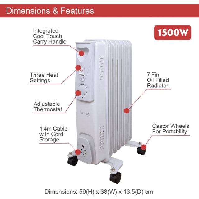 Benross 42690 1500 Watt Oil Filled Radiator White