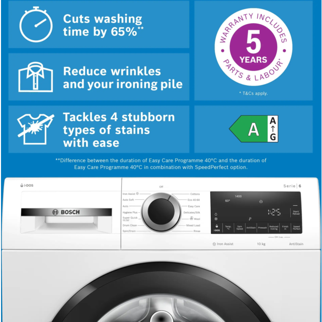 Bosch WGG254F1GB Series 6, Washing Machine, Front Loader, 10 Kg, 1400 Rpm White