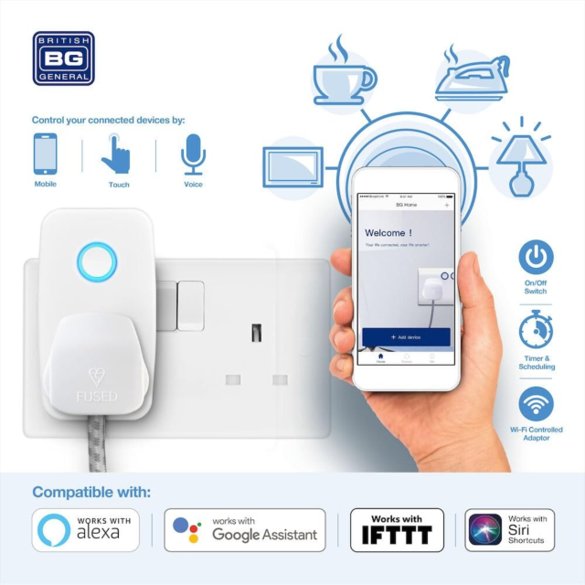 British General AHC/U Power Adaptor Wifi Controlled, 13A Adaptor White