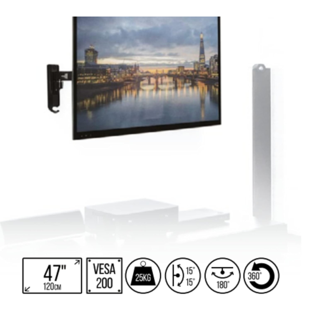 BTech BTV503 Single Arm Flat Screen Wall Mount, Screen Size: Up To 47” Black