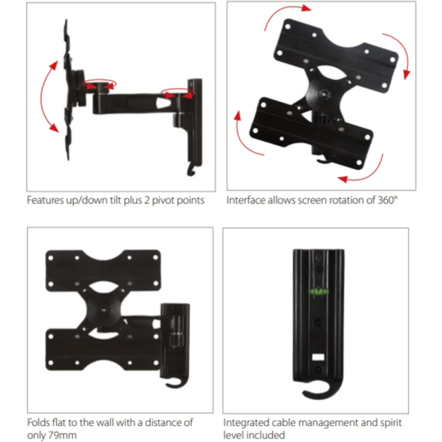 BTech BTV503 Single Arm Flat Screen Wall Mount, Screen Size: Up To 47” Black