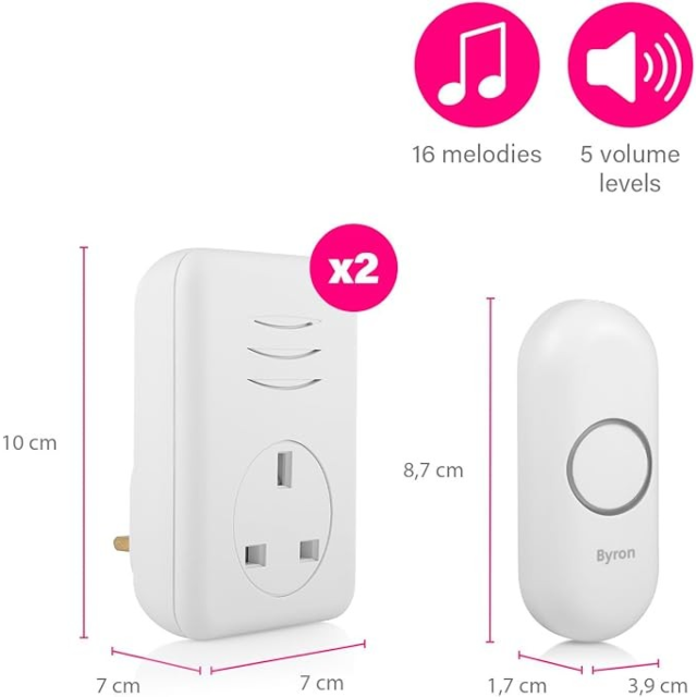 Byron DBY-22317UK Twinpack Wireless Doorbell Set White