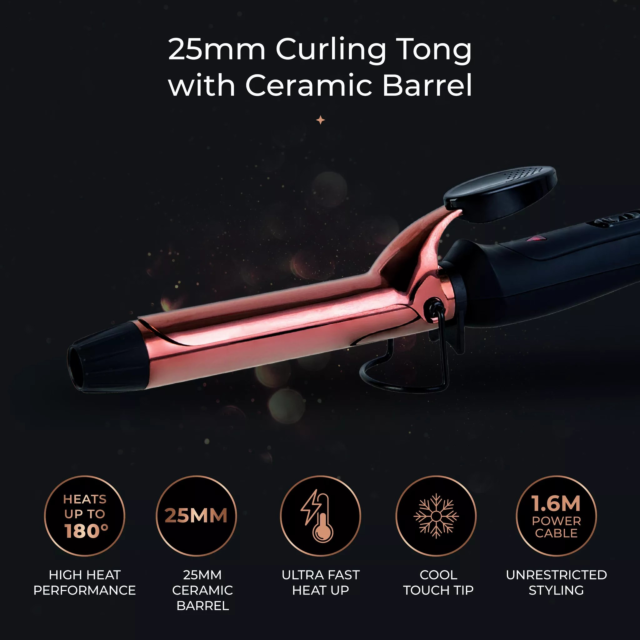 Carmen C81049COP 25Mm Curling Tong Black - Copper