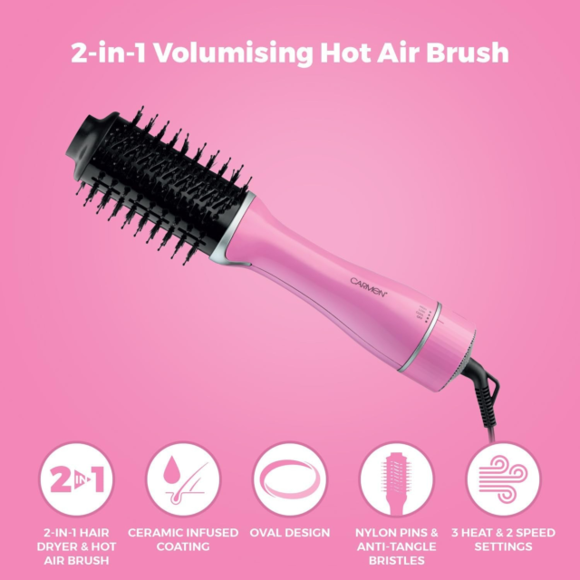 Carmen C81243PNK 2-In-1 Volumising Hot Air Brush Pink