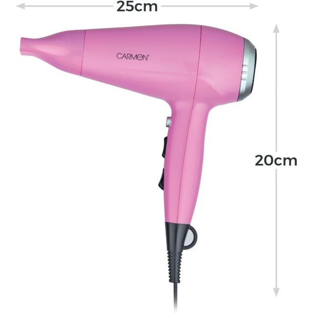 Carmen C81247PNK 2200W Hair Dryer, Three Heat & Two Speed Settings Pink