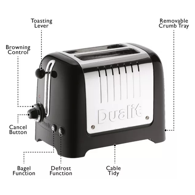 Dualit 26205 2 Slice Lite Toaster Black - Silver