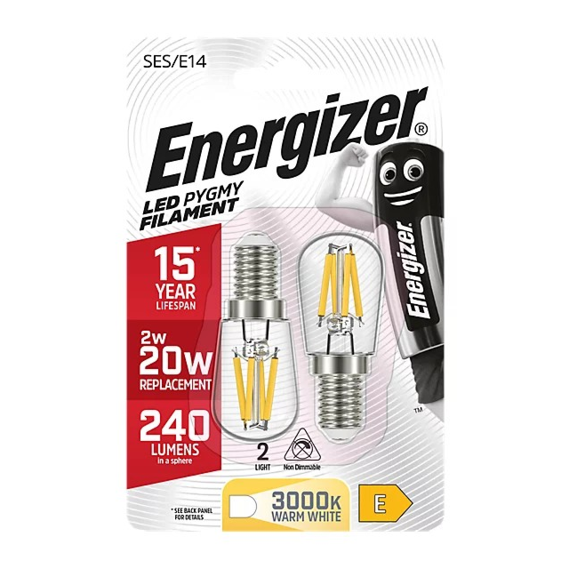 Energizer S13562 Filament Led Ses/E14 240 Lumens Pygmy Bulb (2 Pack) Warm White