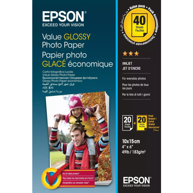 Epson C13S400044 Value Glossy Photo Paper, 40 Sheets White