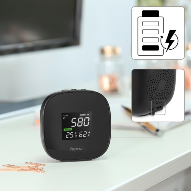 Hama 00186434 Air Quality Detector, Co2 Value, Room Temperature Black