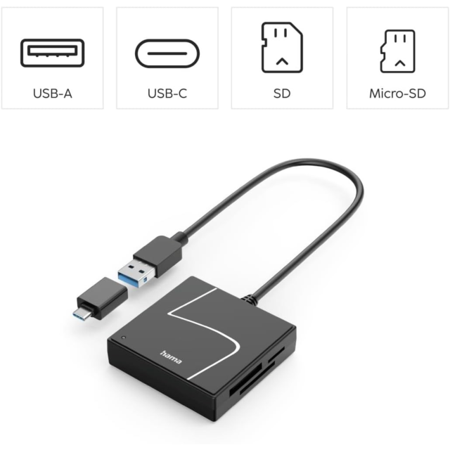 Hama 00200148 USB Card Reader Sd, Microsd, Cf, Ms, 4-In-1 Black