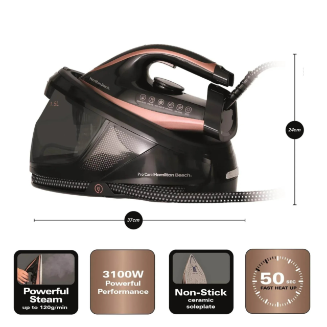 HAMILTON BEACH HB268SGBG Pro Care Steam Generator Iron 3100W Black - Rose Gold