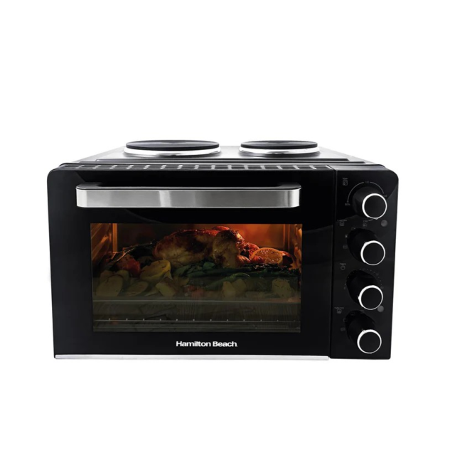 HAMILTON BEACH HB28HDB Mini Oven With Double Hotplate Black