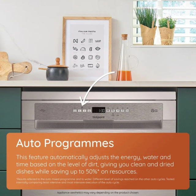 Hotpoint HP2FFC14BN6XUK Fs Full Size Dishwasher 14 Place Set 8.9L 7 Progs With Activedry Inox