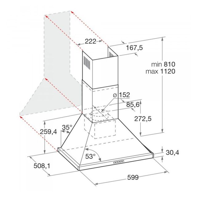 Hotpoint PHPN65FLMX Pyramid Hood 60Cm Inox
