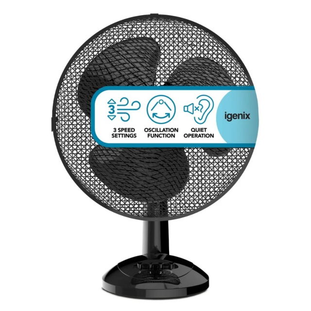 Igenix DF1210BL 12 Inch Desk Fan With 3 Speed Settings Black