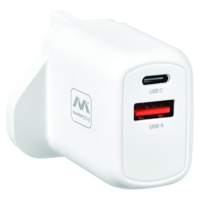 masterplug USBPLGAC30W/U 30W USB A + C Fast Charger White