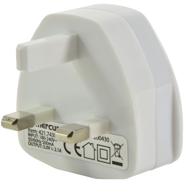 Mercury 421.743UK Plug-In USB Charger 2100Ma