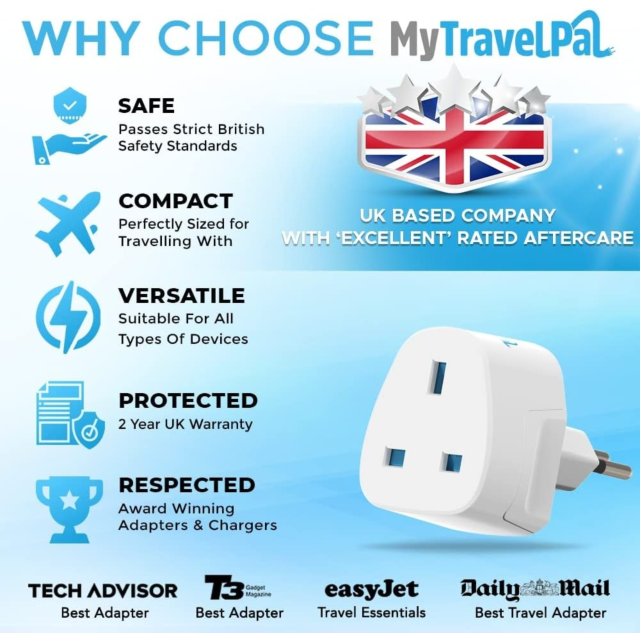 MY TRAVEL PAL 860CH Uk To Switzerland Plug Adapter White