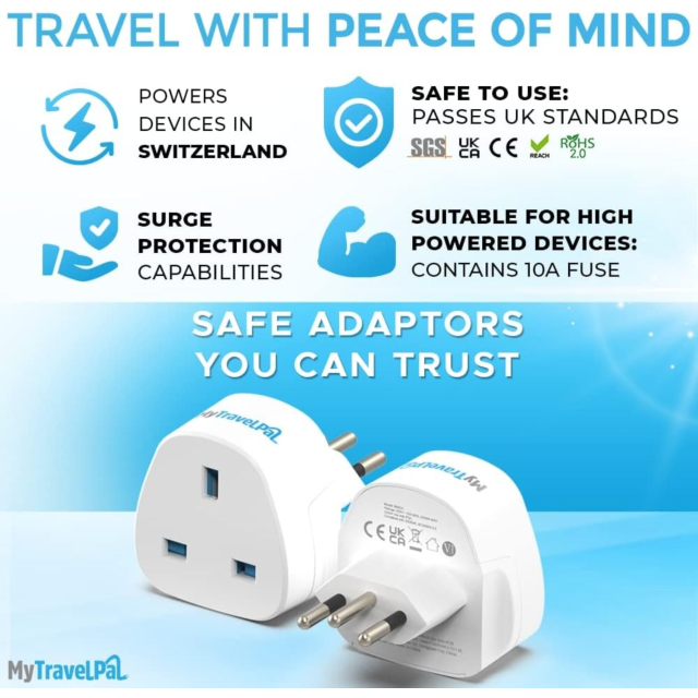 MY TRAVEL PAL 860CH Uk To Switzerland Plug Adapter White