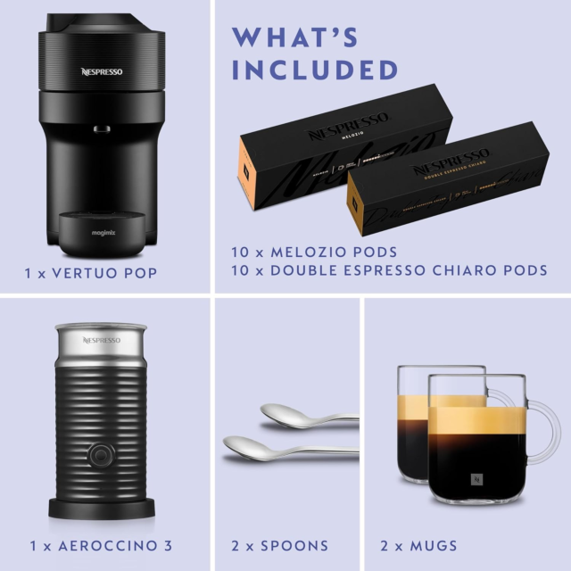 Nespresso ENV90.B Vertuo Pop Coffee Machine Bundle Pack Black