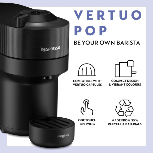 Nespresso ENV90.B Vertuo Pop Coffee Machine Bundle Pack Black