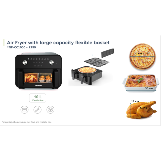 Panasonic NF-BC1000KXC 10L Air Fryer With Large Capacity Flexible Basket Black