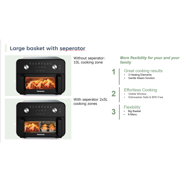 Panasonic NF-BC1000KXC 10L Air Fryer With Large Capacity Flexible Basket Black