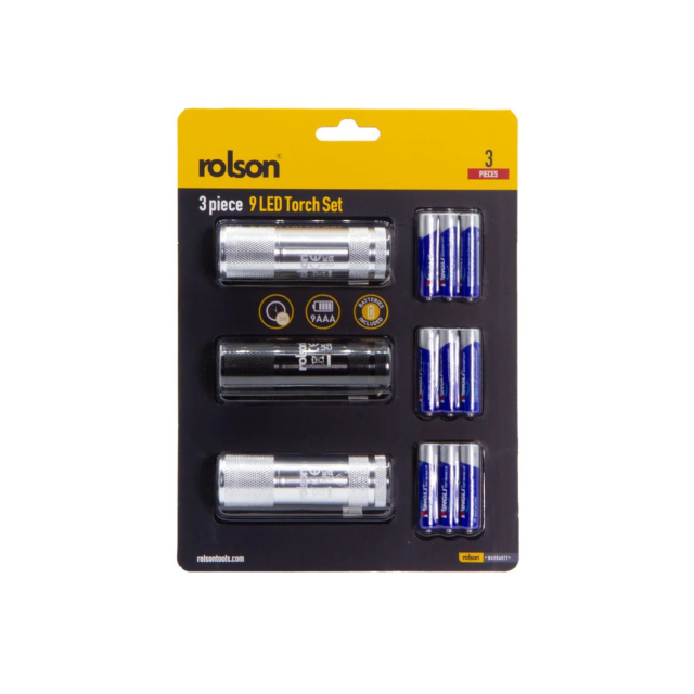 Rolson 61760-E1 Pack 3 Led Torches - Supplied With Batteries