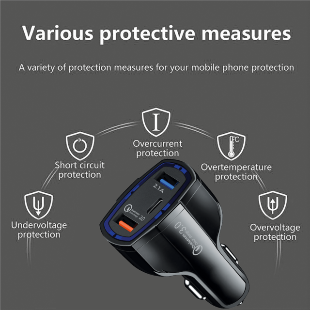 Simply SUSB05 Super Charge Qc 3.0 USB Car Charger / 2 USB Ports + Type-C Black