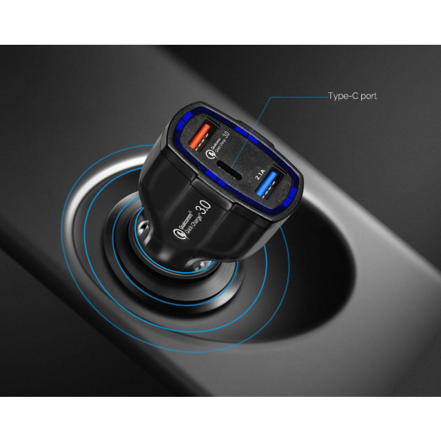 Simply SUSB05 Super Charge Qc 3.0 USB Car Charger / 2 USB Ports + Type-C Black