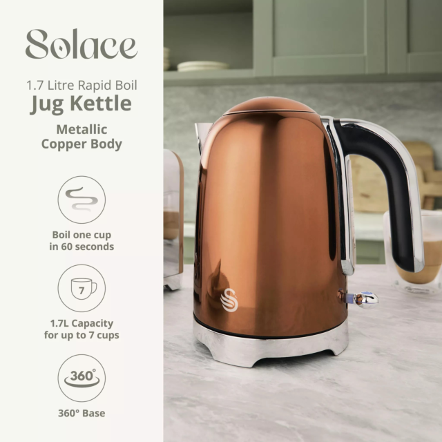 Swan SK19026COP Solace 1.7 Litre Rapid Boil Jug Kettle Copper