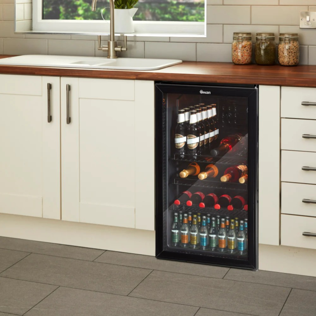 Swan SR12030BN 80L Glass Fronted Under Counter Fridge Black