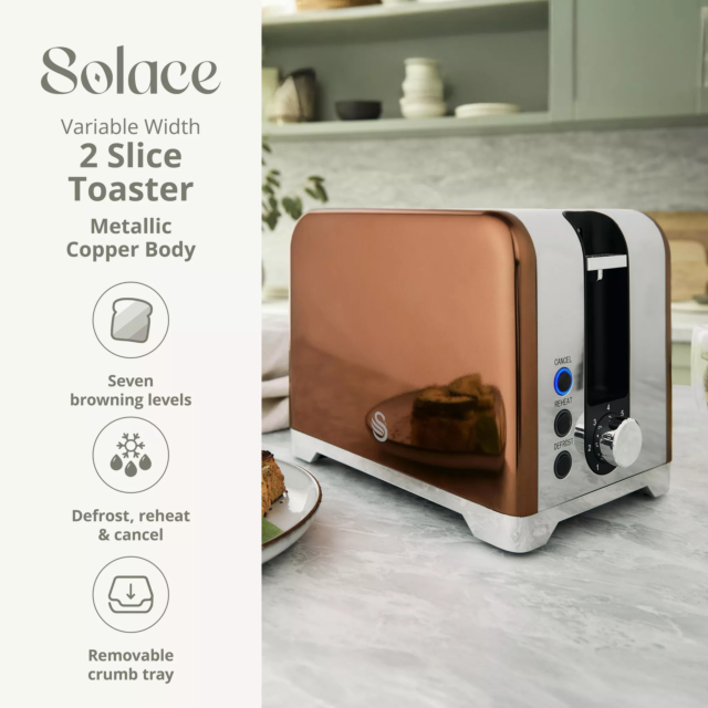 Swan ST19031COP Solace 2 Slice Toaster Copper