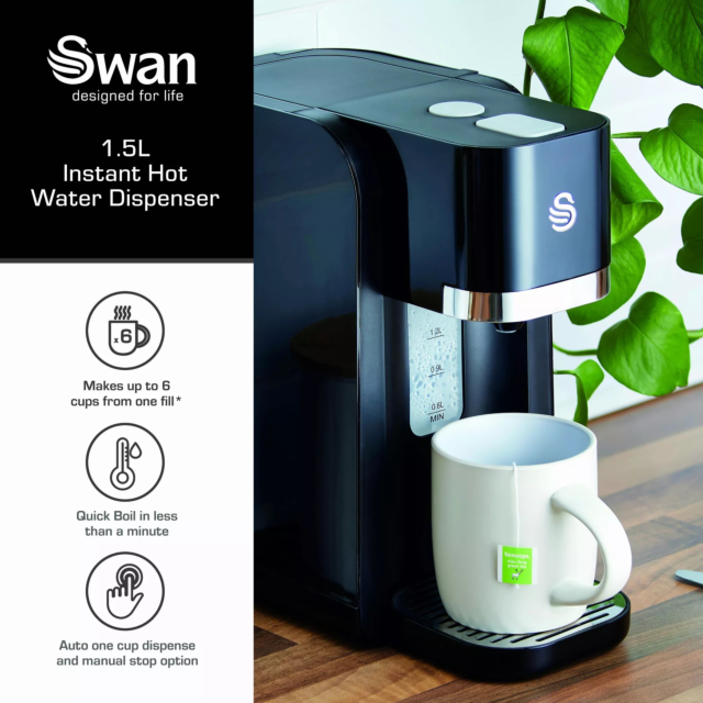 Swan SWD1004 1.5L Instant Hot Water Dispenser Black