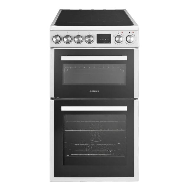 Teknix TKED54W Ceramic Cooker, Double Oven, 50Cm White