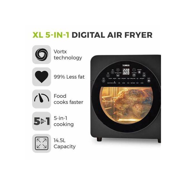 Tower T17051BLK 5 In 1 14.5L Digital Air Fryer With Rotisserie Black
