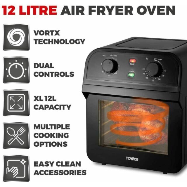 Tower T17065 Vortx 12 Litre Air Fryer Oven Black