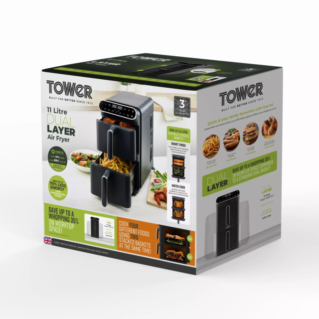 Tower T17190 Vortx 11L Dual Layer Air Fryer - Black