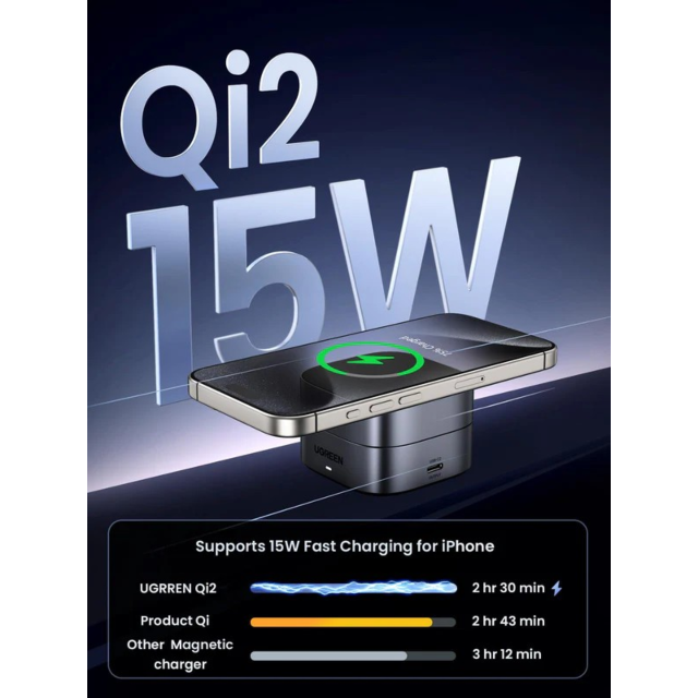 Ugreen 35316 2-In-1 Magnetic Wireless Charger Black